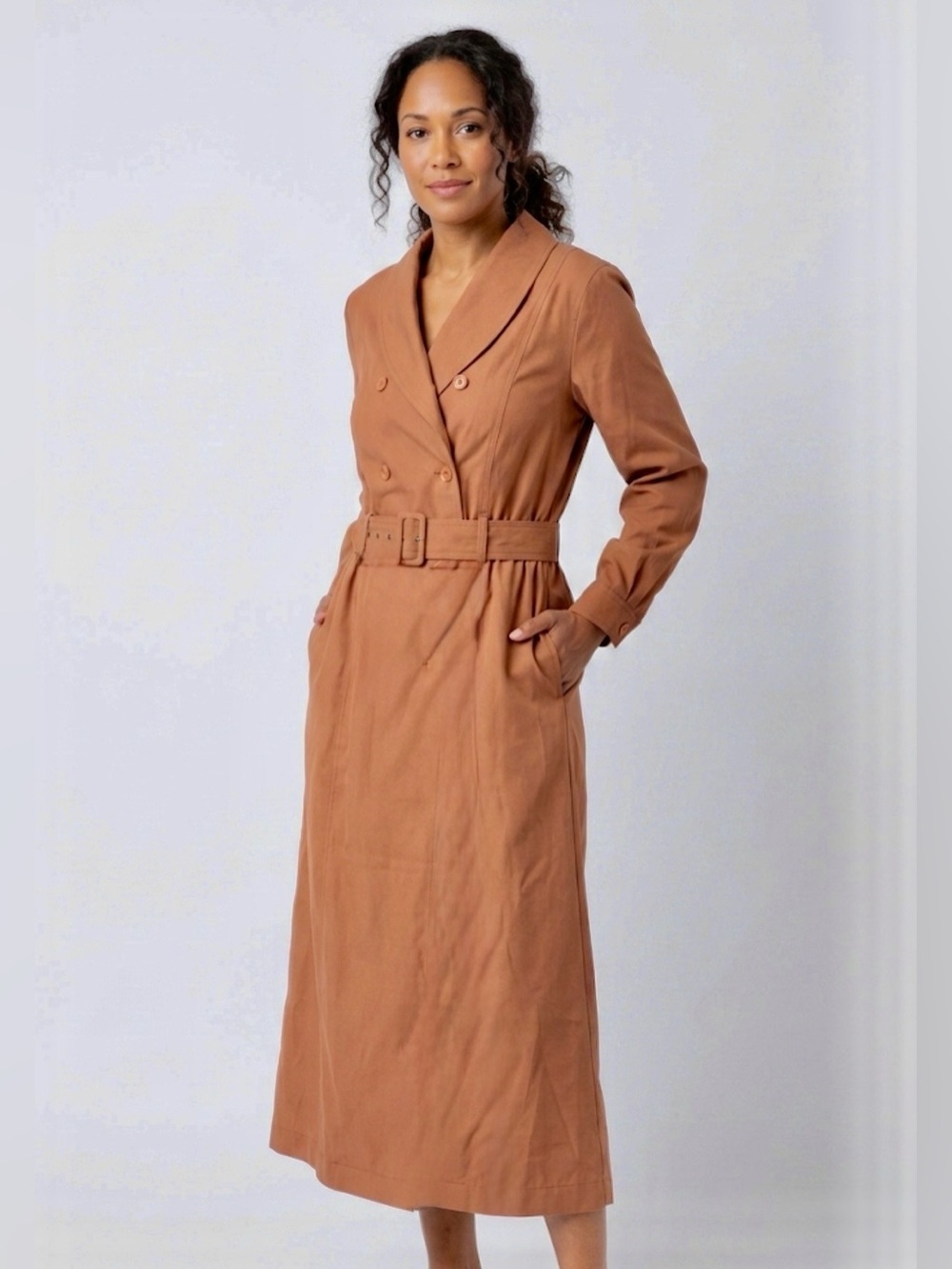 Vintage Together Terracotta Brown Long Sleeve Dress with pockets size 16